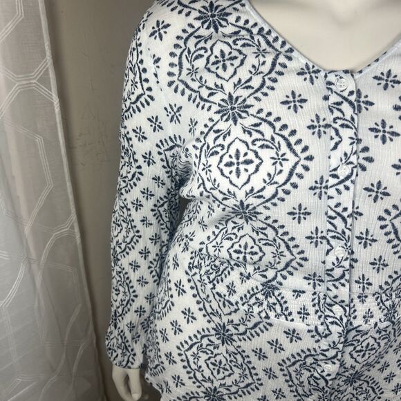 Lane Bryant Shirt 22 Black White Button Down Tunic Hi Low Peasant Casual Career - Picture 7 of 14